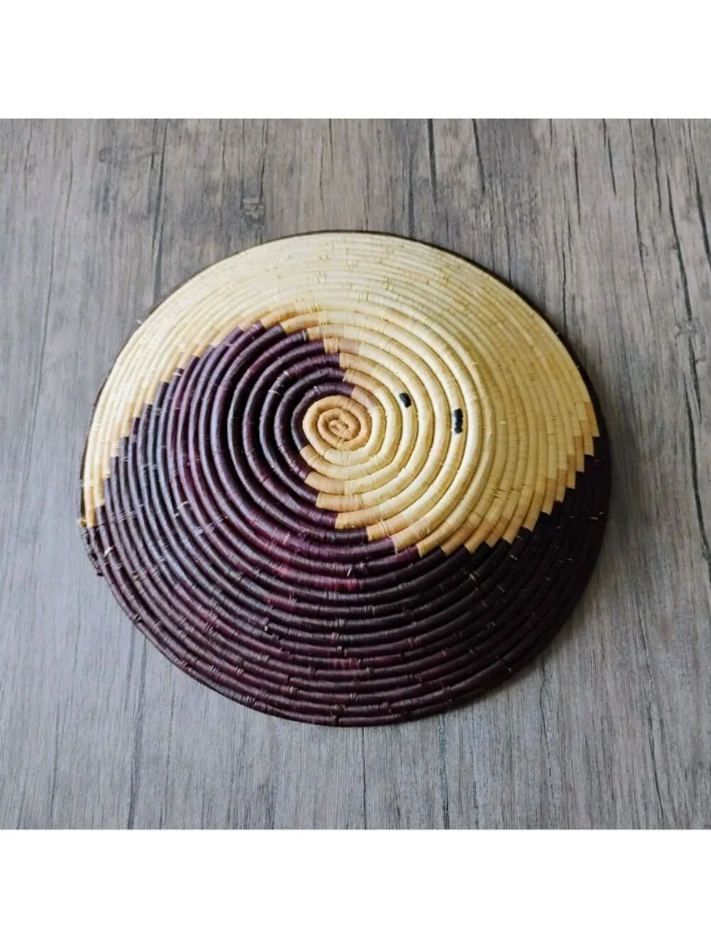 Handwoven African Coil Basket Bowl With Spiral Design - Natural & Brown 12